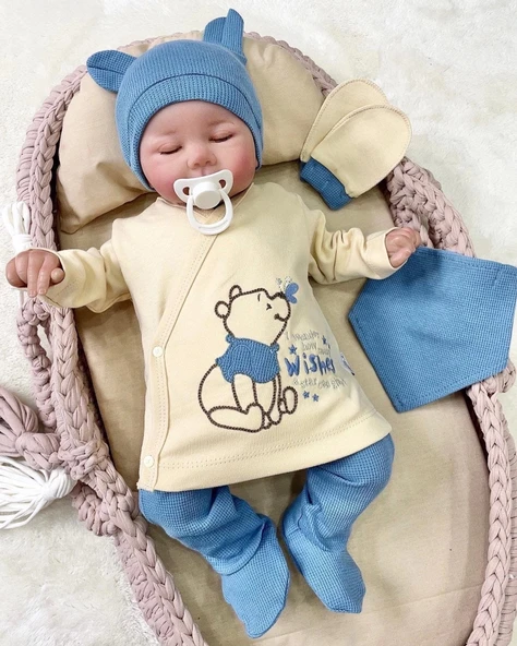 3 Ay Bebek Hastane Çıkışı Waffle Natural 5'li Erkek Mavi - 2