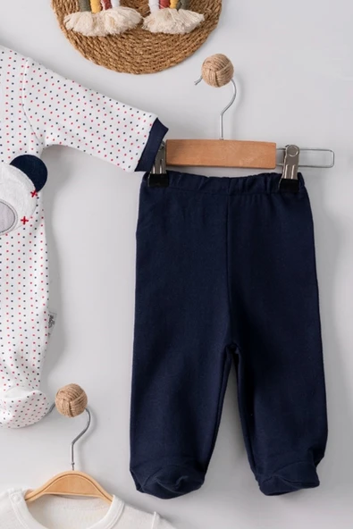 3 Ay Puanlı Ayıcık Nakışlı Tulumlu Erkek Bebek 5'li Set Lacivert - 2