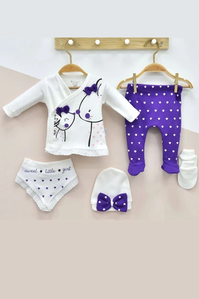 3 Ay Kız Bebek Little Mause 5'li Hastane Çıkış Seti Mor ürün görseli