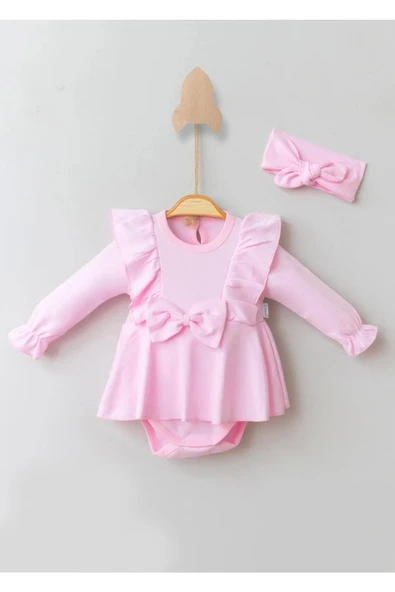 3-12 Ay Fiyonklu Kız Bebek Romper Pembe - 2