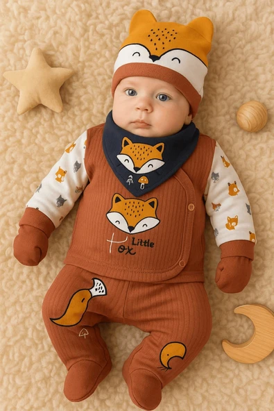 3 Ay Erkek Bebek Hastane Çıkışı Little Fox 5'li Kahverengi ürün görseli