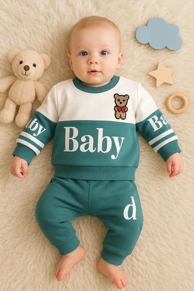 3-18 Ay Erkek Bebek Alt&Üst Takımı Baby 2'li Yeşil - Resim 2