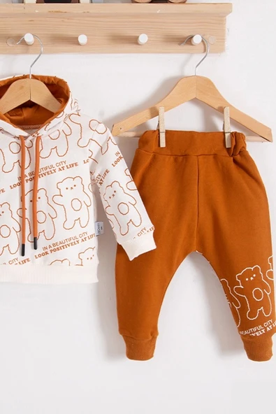 3-18 Ay Erkek Bebek Takımı Çapraz Bears Kapüşonlu Turuncu - Resim 3