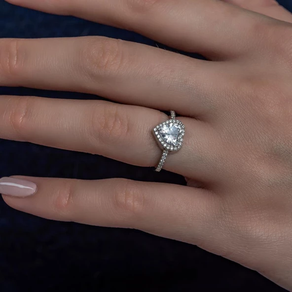 Kalpli 925 Ayar Gümüş Tektaş Yüzük - 5