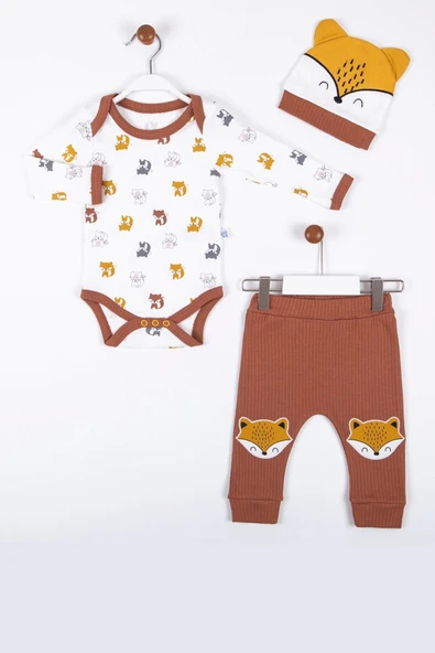 3-12 Ay Erkek Bebek Takımı Little Fox 3'lü Kahverengi - Resim 2