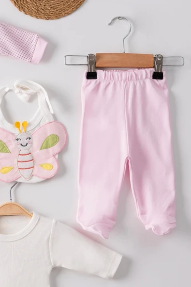 3 Ay Kelebek Nakış Puanlı Tulumlu Kız Bebek 5'li Set Pembe - Resim 3
