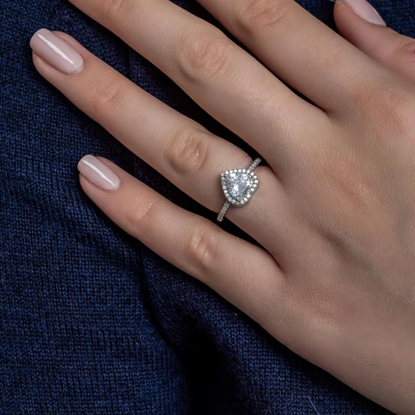 Kalpli 925 Ayar Gümüş Tektaş Yüzük - 7