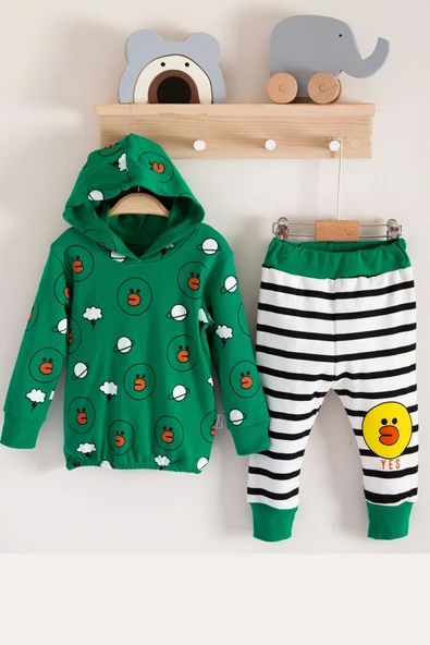 3-18 Ay Erkek Bebek Alt&Üst Takımı Civciv 2'li Yeşil - Resim 2