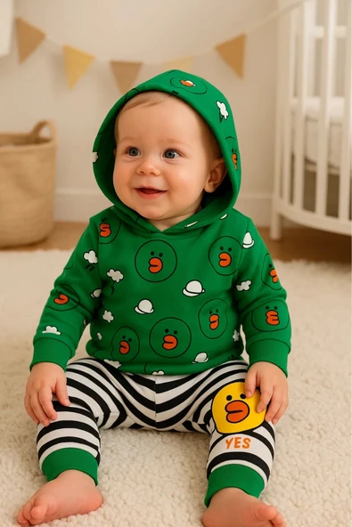 3-18 Ay Erkek Bebek Alt&Üst Takımı Civciv 2'li Yeşil ürün görseli