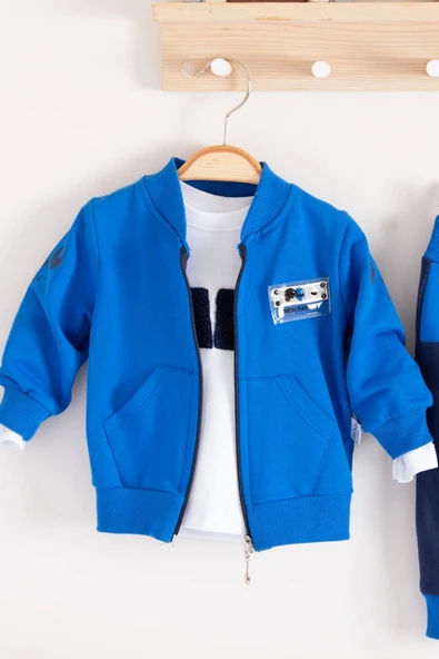 3-18 Ay Erkek Bebek Takımı New Fashıon Hırkalı 3'lü Mavi - Resim 2