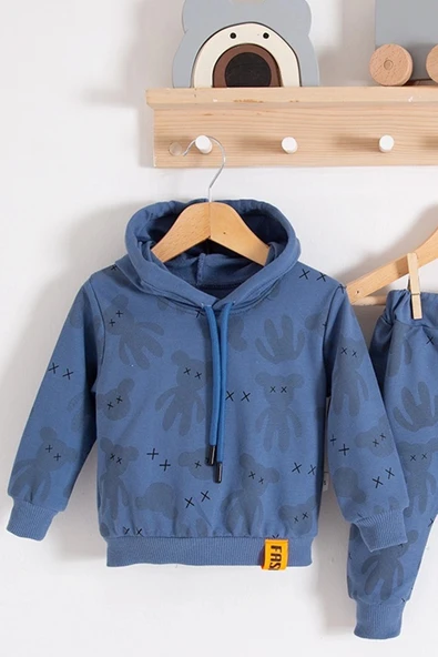 3-18 Ay Erkek Bebek Takımı Cool Bear Kapüşonlu Lacivert - Resim 2