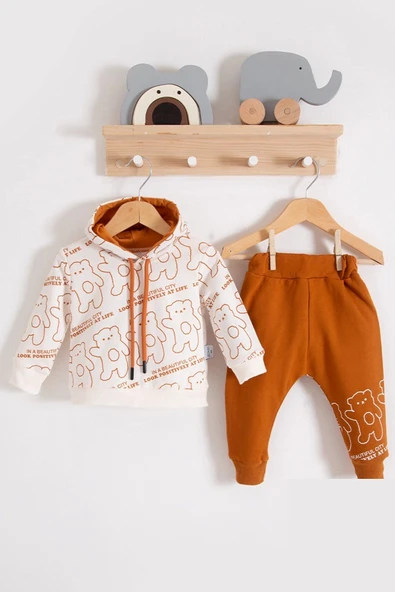 3-18 Ay Erkek Bebek Takımı Çapraz Bears Kapüşonlu Turuncu ürün görseli 1