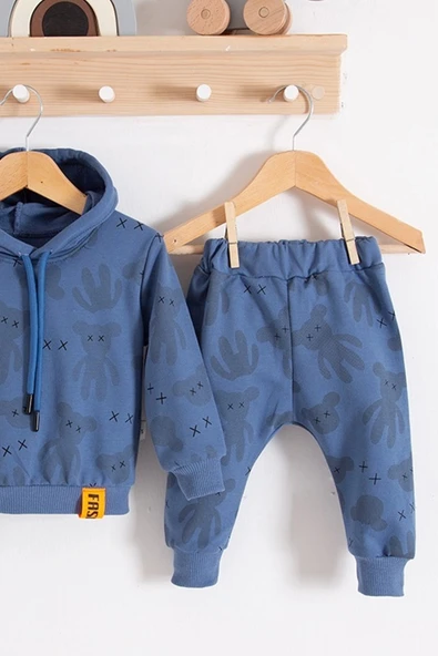 3-18 Ay Erkek Bebek Takımı Cool Bear Kapüşonlu Lacivert - Resim 3