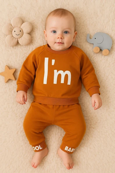 3-18 Ay Erkek Bebek Takımı I'm Cool 2'li Kahverengi ürün görseli 1
