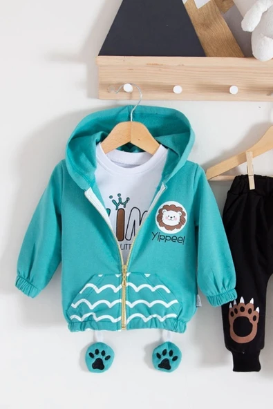 3-18 Ay Erkek Bebek Alt&Üst Takımı Aslan 3'lü Yeşil - Resim 3