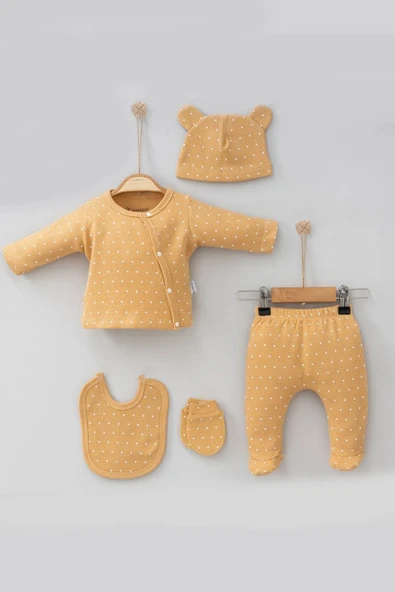 3 Ay Kız Bebek Puantiye Hastane Takımı Hardal ürün görseli