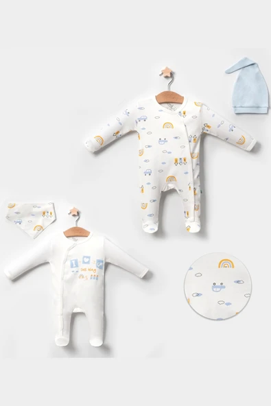 3-6 Ay Erkek Bebek Tulumu Araba Mavi 4'lü Mavi ürün görseli