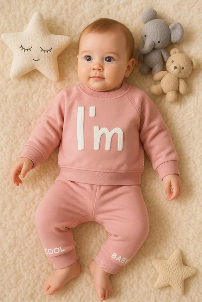 3-18 Ay Kız Bebek Alt&Üst Takımı I'm Cool 2'li Pembe