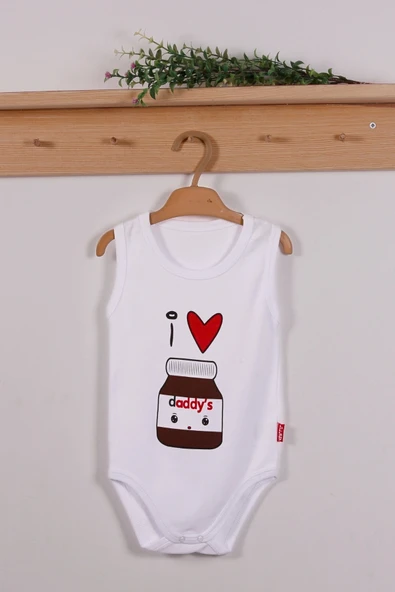 Yeni Doğan 3-12 Ay Daddy's Çikolata Askılı Unisex Body Beyaz - 4