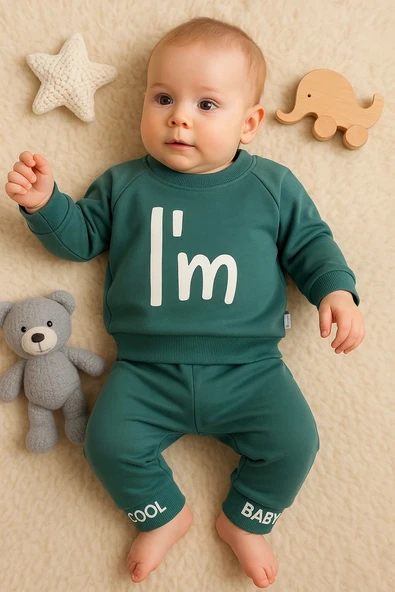 3-18 Ay Erkek Bebek Takımı I'm Cool 2'li Yeşil