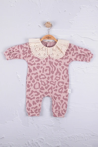 3-12 Ay Kız Bebek Tulum Leopar Dama Mor - 4