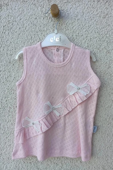 3-9 Ay Bebek Brode Fiyonklu Külotlu Yazlık Takımı PEMBE - 3