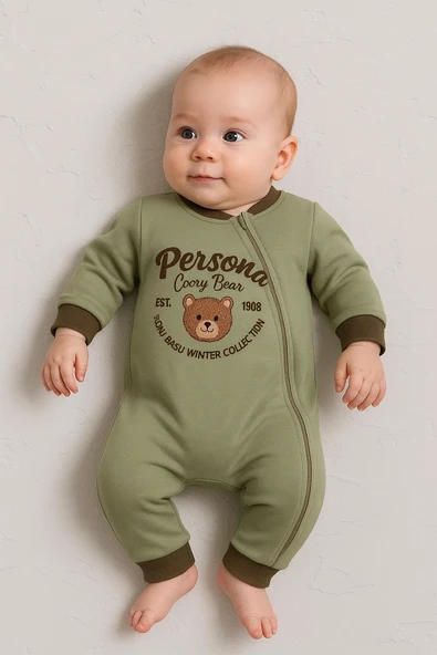 3-12 Ay Erkek Bebek Tulum Persona Bear Nakışlı Yeşil ürün görseli 1