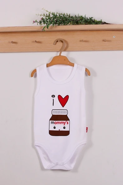 Yeni Doğan 3-12 Ay Mommy's Çikolata Askılı Unisex Body Beyaz - 5