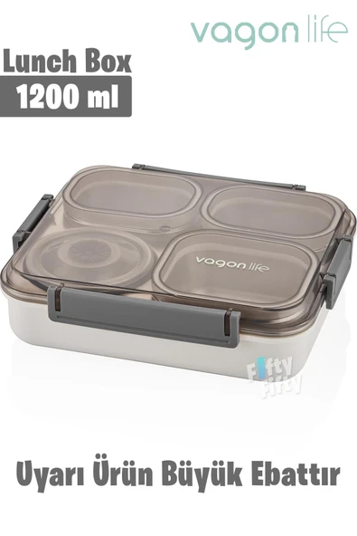 Vagonlife Büyük Ebat 1200 ML (Sızdırmaz,Karışmaz 4 Bölmeli) Lunch Box Yeni Nesil Sefer Tası -FF7080