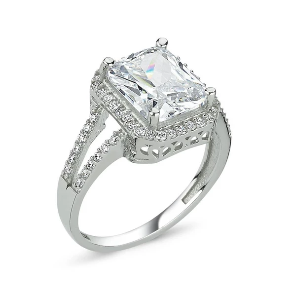 Baget Taşlı Gümüş Tektaş Yüzük - 2