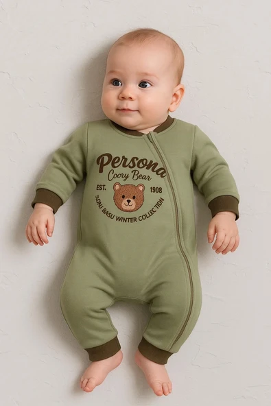 3-12 Ay Erkek Bebek Tulum Persona Bear Nakışlı Yeşil - Resim 3