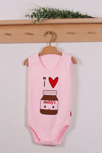 Yeni Doğan 3-12 Ay Çikolata Askılı Unisex Body Pembe