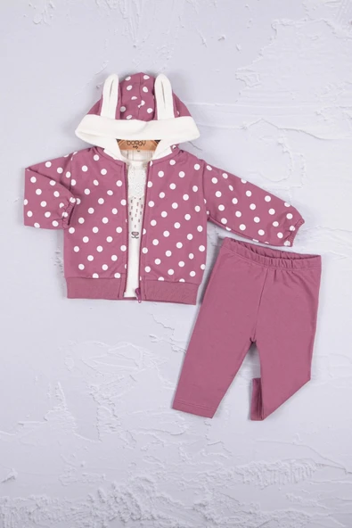 3-18 Ay Kız Bebek Takımı Tavşan Kulaklı Puanlı 3'lü Mor - Resim 2