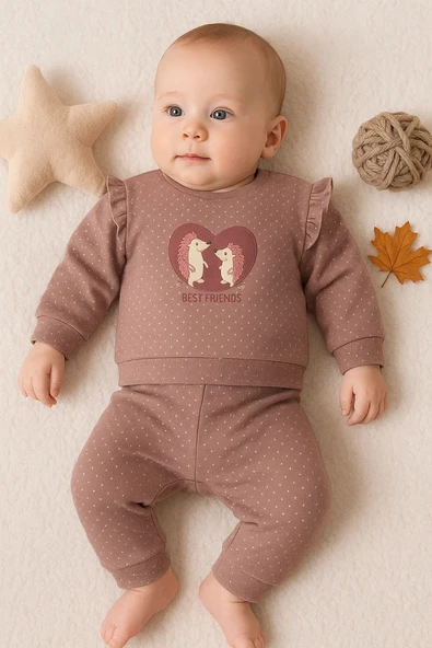 3-18 Ay Kız Bebek Takımı Kirpi Nakışlı 2'li Mor - 2