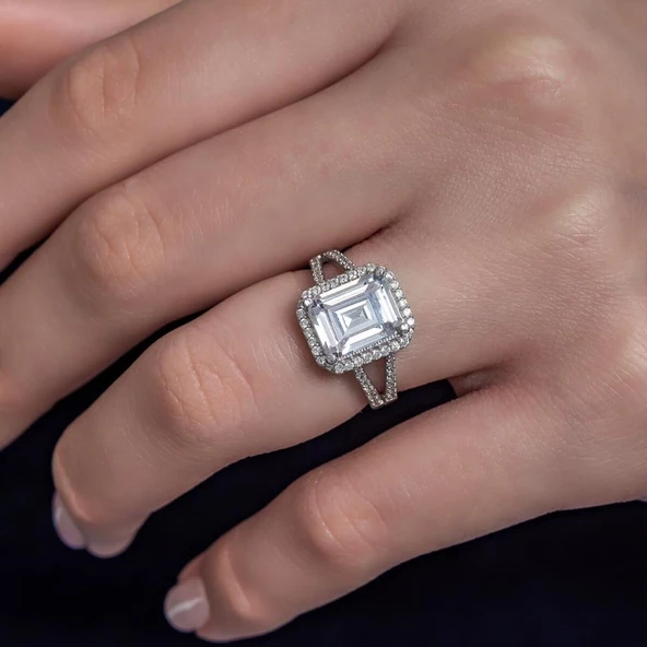 Baget Taşlı Gümüş Tektaş Yüzük - 9