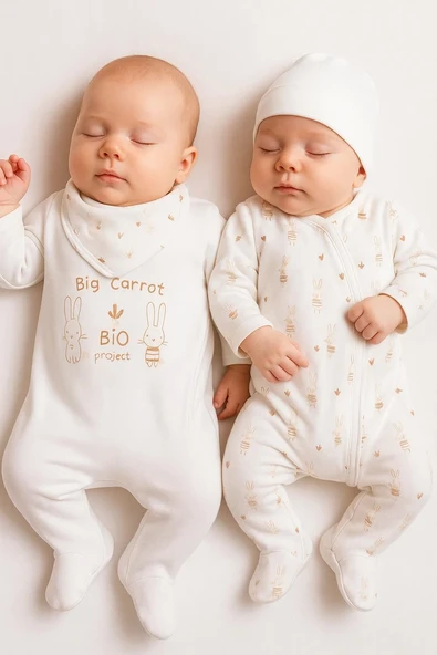 3-6 Ay Big Carrot Kız Bebek 4'lü Tulum Seti Beyaz