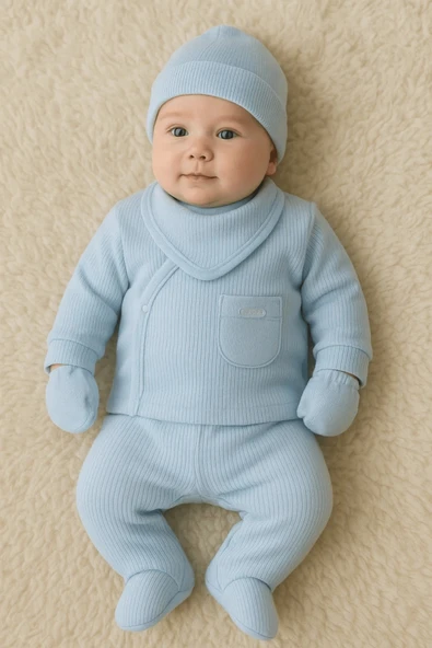 3 Ay Cepli Çizgili 5'li Hastane Takımı Mavi