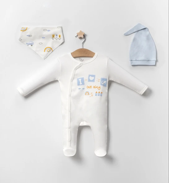 3-6 Ay Erkek Bebek Tulumu Araba Mavi 4'lü Mavi - Resim 3