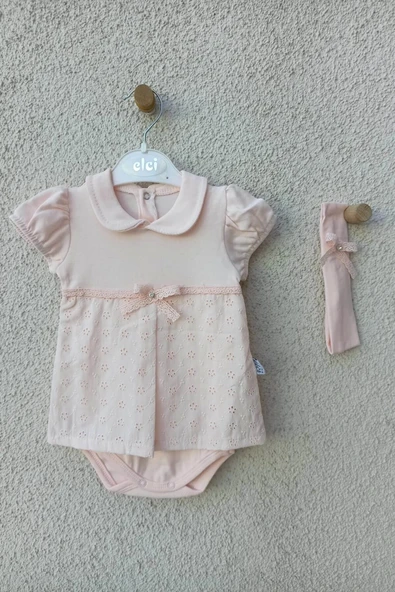 Bebek Yakalı Çiçek Işlemeli Bandanalı Badi 3-9 Ay - 5