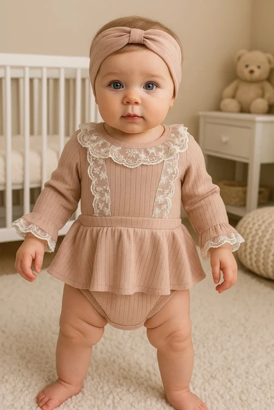 3-12 Ay FİSTO ETEKLİ BADİ Krem - Resim 2