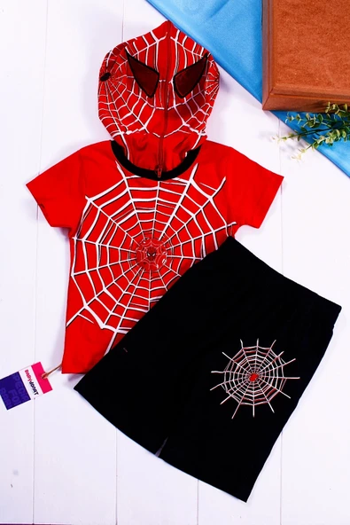 1-2-3 Yaş Örümcek Adam Kapişonlu Erkek Çocuk Takımı Kırmızı - Resim 6