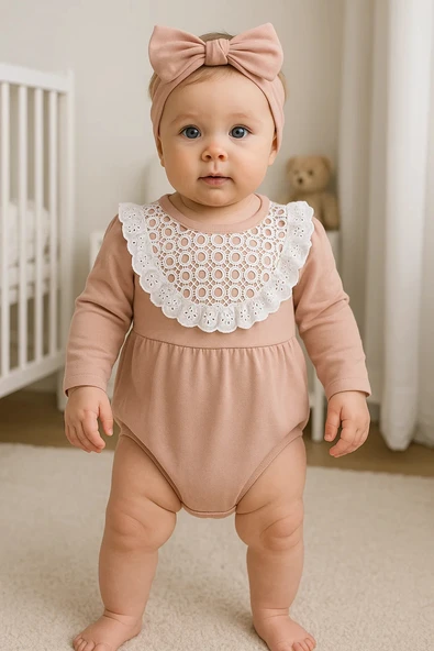 3-12 Ay Kız Bebek Tulum KARPUZ KOLLU Pudra