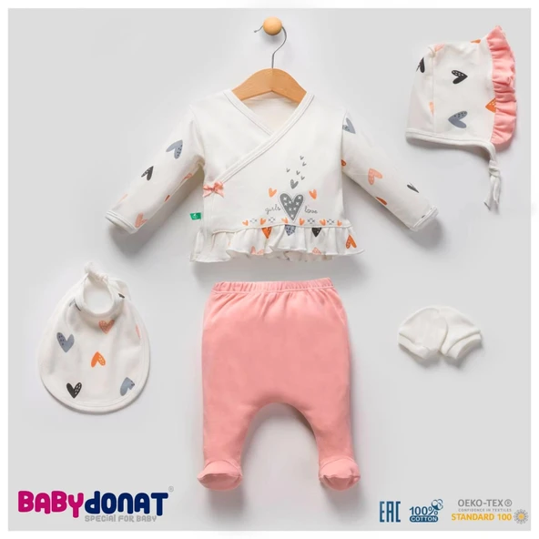 Kalp Desenli 5li Hastane Çıkışı Takımı Somon ürün görseli