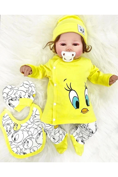 3 Ay Civciv Yenidoğan 5li Hastane Çıkışı Zıbın Seti Sarı - 4