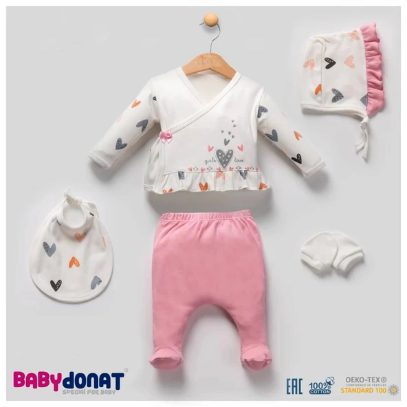 Kalp Desenli 5li Hastane Çıkışı Takımı Pembe ürün görseli