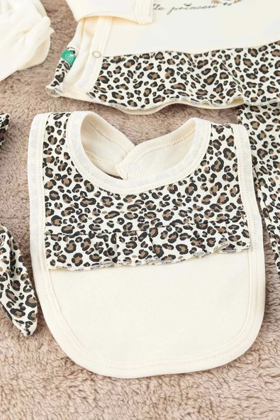Leopar Desen 5 Parça Hastane Çıkışı Seti Kahverengi - Resim 3