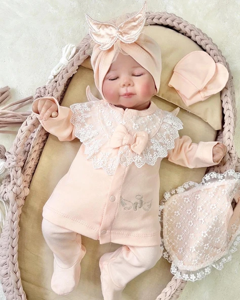 0-3 Ay Melek Kanatlı 5'li Kız Bebek Hastane Takımı Somon ürün görseli