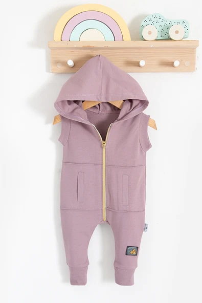 Cepli Kısa Kol Fermuarlı Kız Bebek Tulumu Mor ürün görseli 1