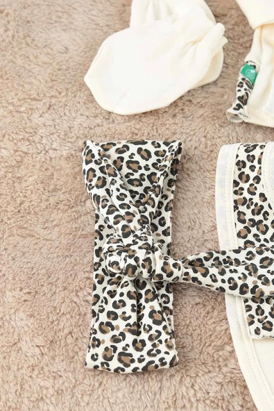 Leopar Desen 5 Parça Hastane Çıkışı Seti Kahverengi - 4
