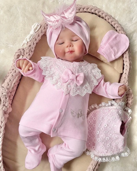 Melek Kanatlı 5'li Kız Bebek Hastane Çıkış Seti Pembe - 8